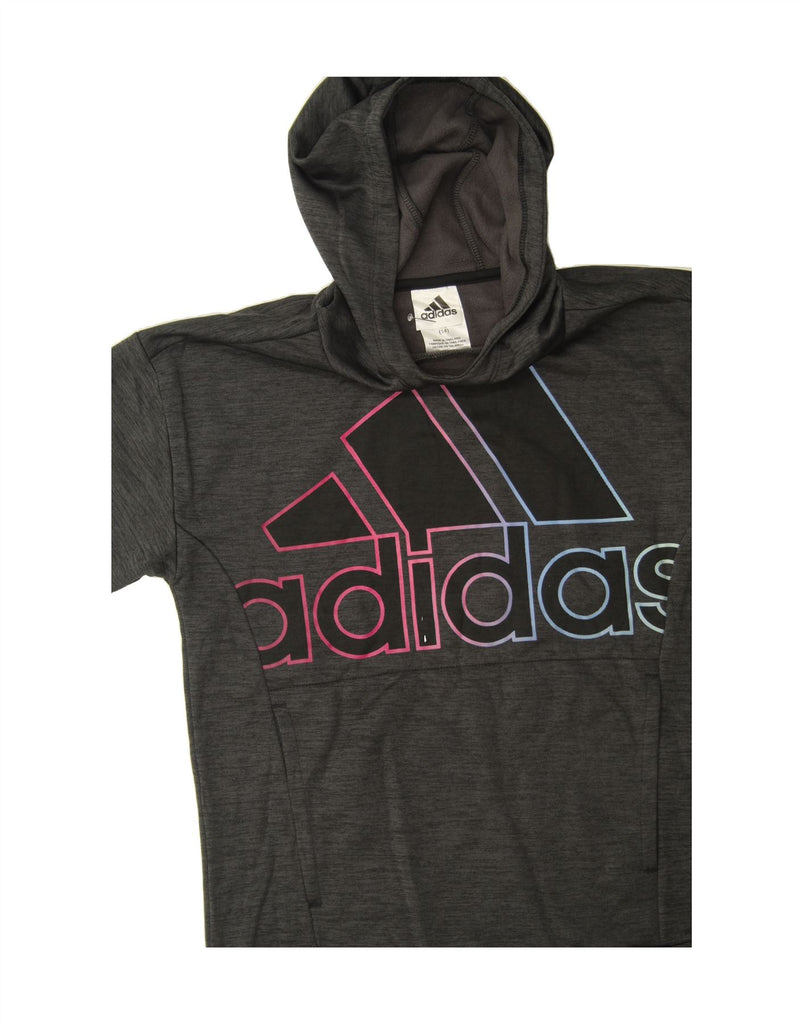 ADIDAS Boys Graphic Hoodie Jumper 13-14 Years Large Black Polyester Vintage Adidas and Second-Hand Adidas from Messina Hembry 