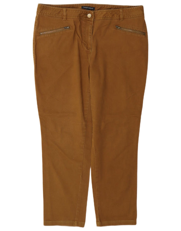 Laura Ashley Womens Slim Cropped Trousers UK 16 Large W34 L26 Brown Cotton