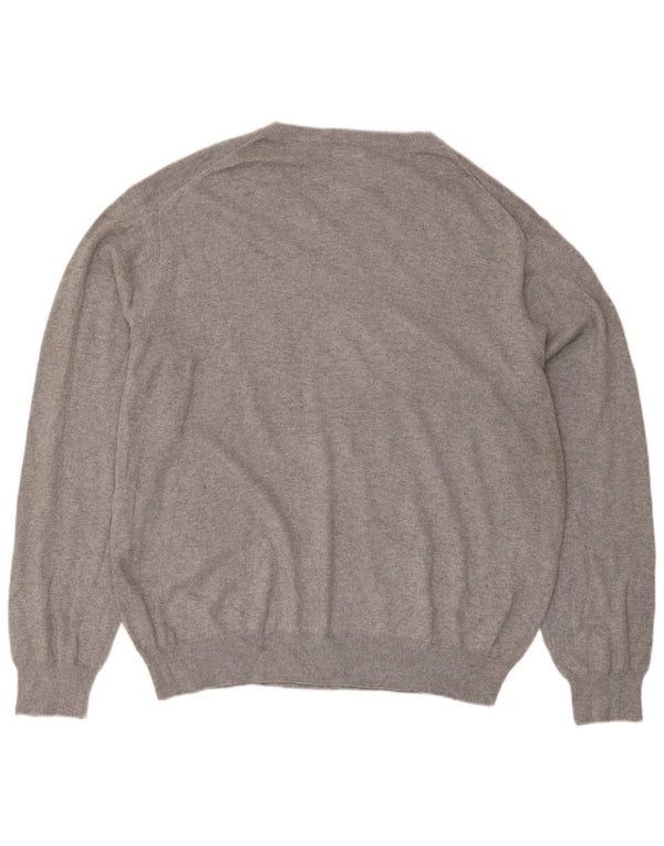 Chaps Mens V-Neck Jumper Sweater 2XL Grey Cotton