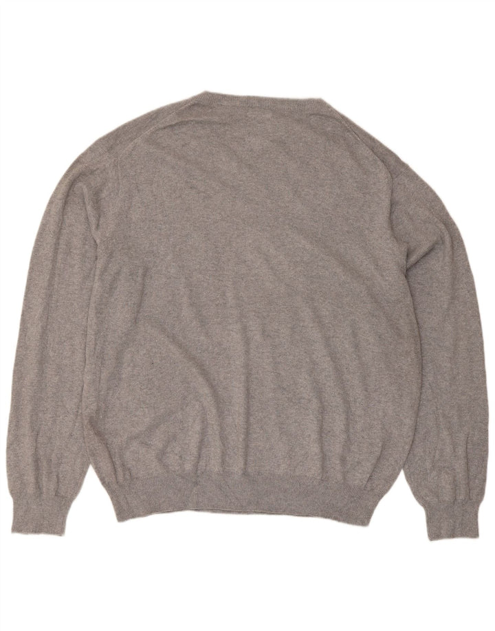 Chaps Mens V-Neck Jumper Sweater 2XL Grey Cotton