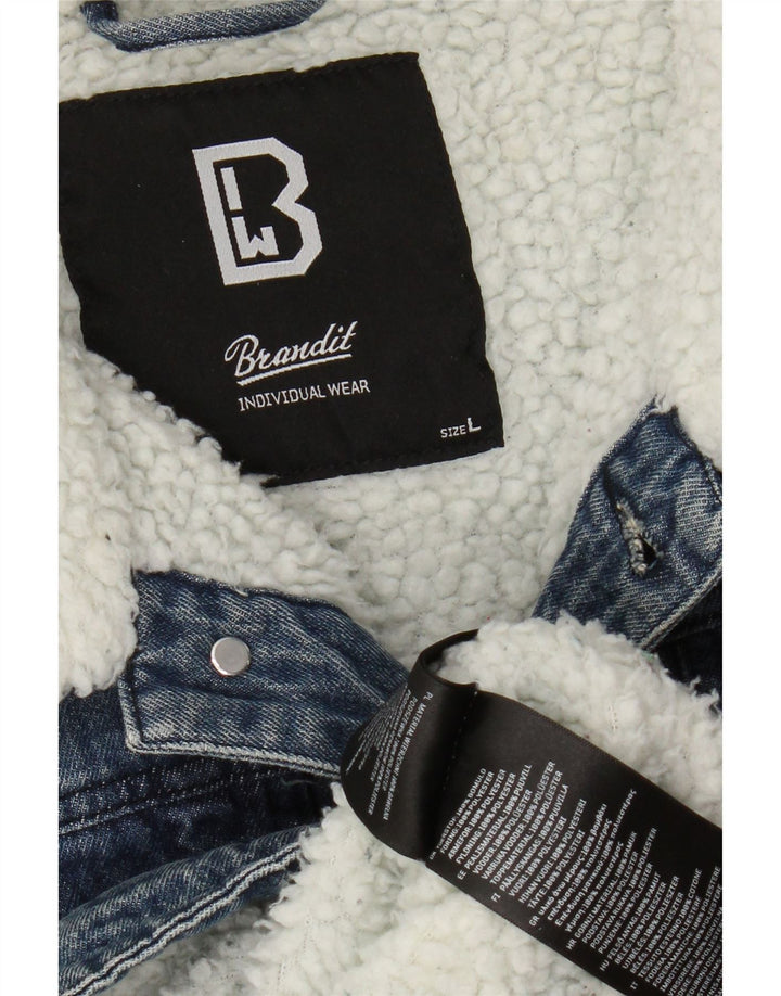 BRANDIT Mens Sherpa Denim Jacket UK 40 Large Blue Cotton