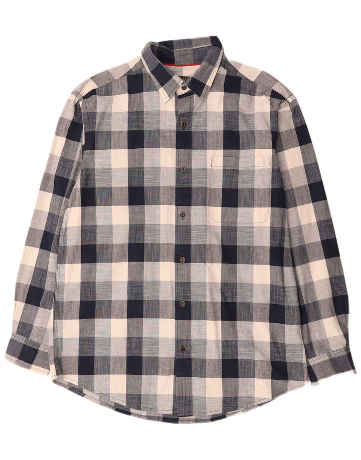 Orvis Mens Shirt Large Navy Blue Check Cotton