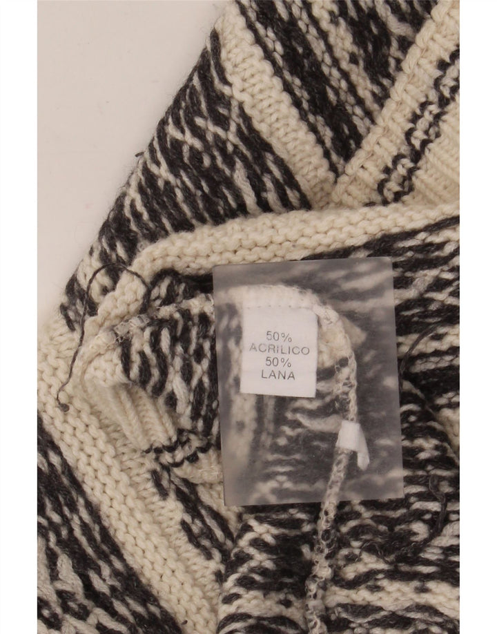 Vintage Mens Roll Neck Jumper Sweater Medium Off White Fair Isle Acrylic