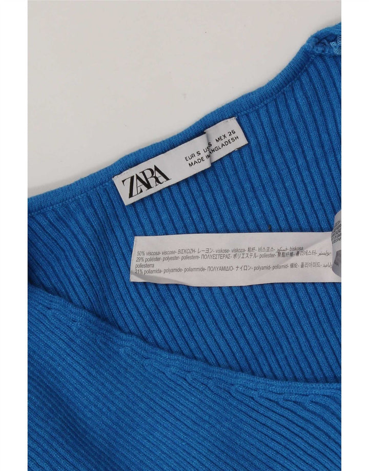 Zara Womens Long Sleeve Crop Top UK 10 Small Blue Viscose