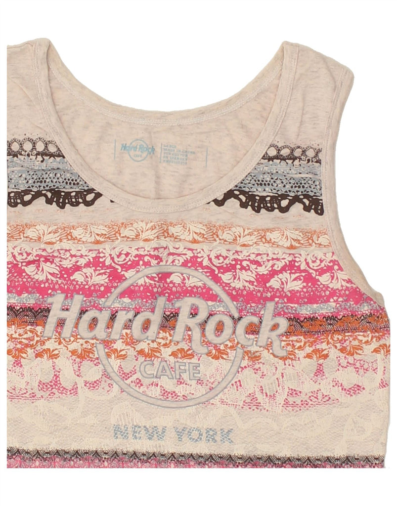 HARD ROCK CAFE Womens New York Graphic Vest Top UK 14 Large Grey Striped | Vintage Hard Rock Cafe | Thrift | Second-Hand Hard Rock Cafe | Used Clothing | Messina Hembry 