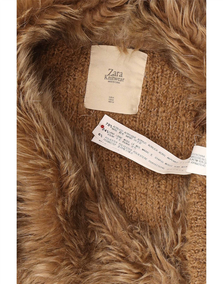 Zara Womens Longline Cardigan Sweater UK 14 Medium Brown Acrylic