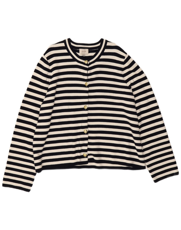 Joules Womens Crop Cardigan Sweater UK 18 XL Navy Blue Striped Cotton