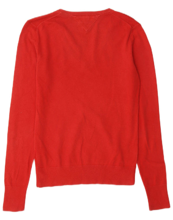 Tommy Hilfiger Womens V-Neck Jumper Sweater UK 10 Small Red Cotton