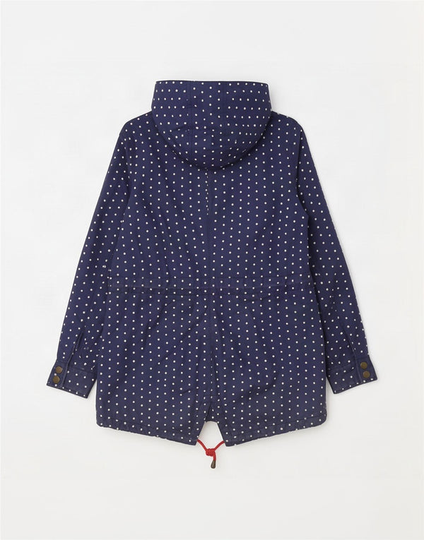 Laura Ashley Womens Hooded Parka Jacket UK 10 Small Navy Blue Spotted