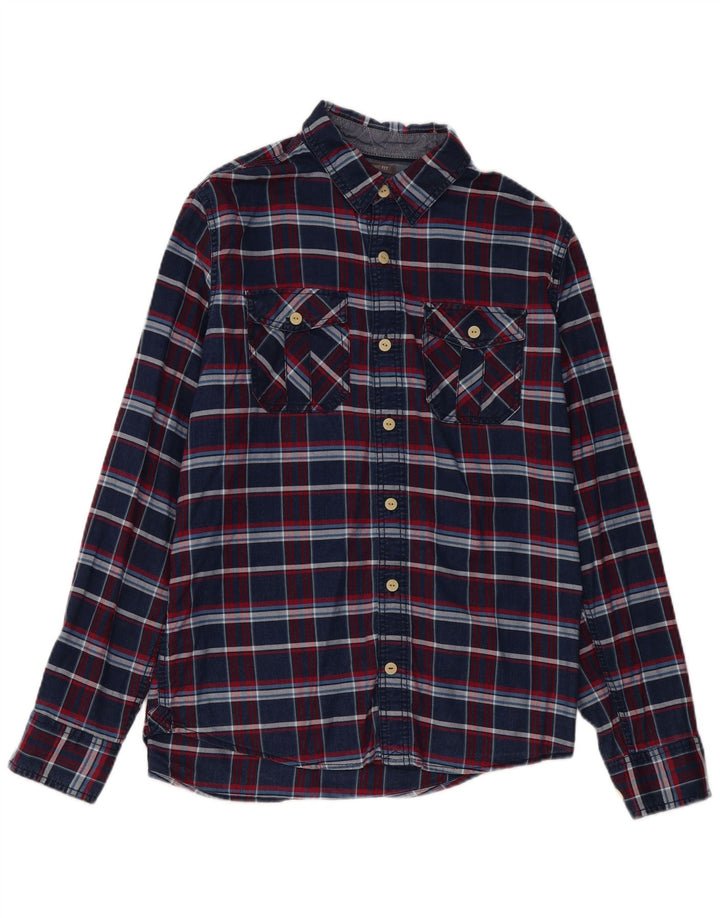 Fat Face Mens Classic Fit Flannel Shirt Medium Navy Blue Check Cotton
