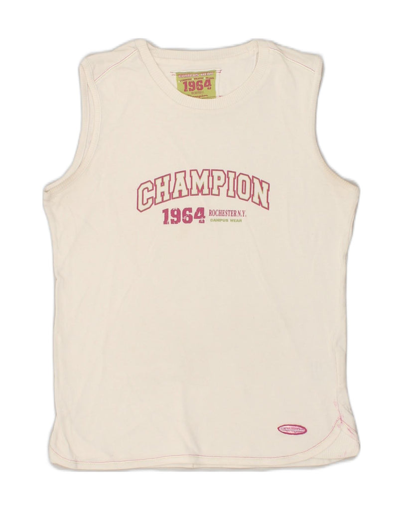 CHAMPION Girls Graphic Vest Top 13-14 Years XL White Cotton | Vintage Champion | Thrift | Second-Hand Champion | Used Clothing | Messina Hembry 