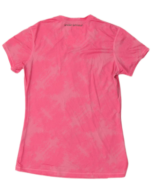 Under Armour Womens Heat Gear T-Shirt Top UK 14 Medium Pink Tie Dye