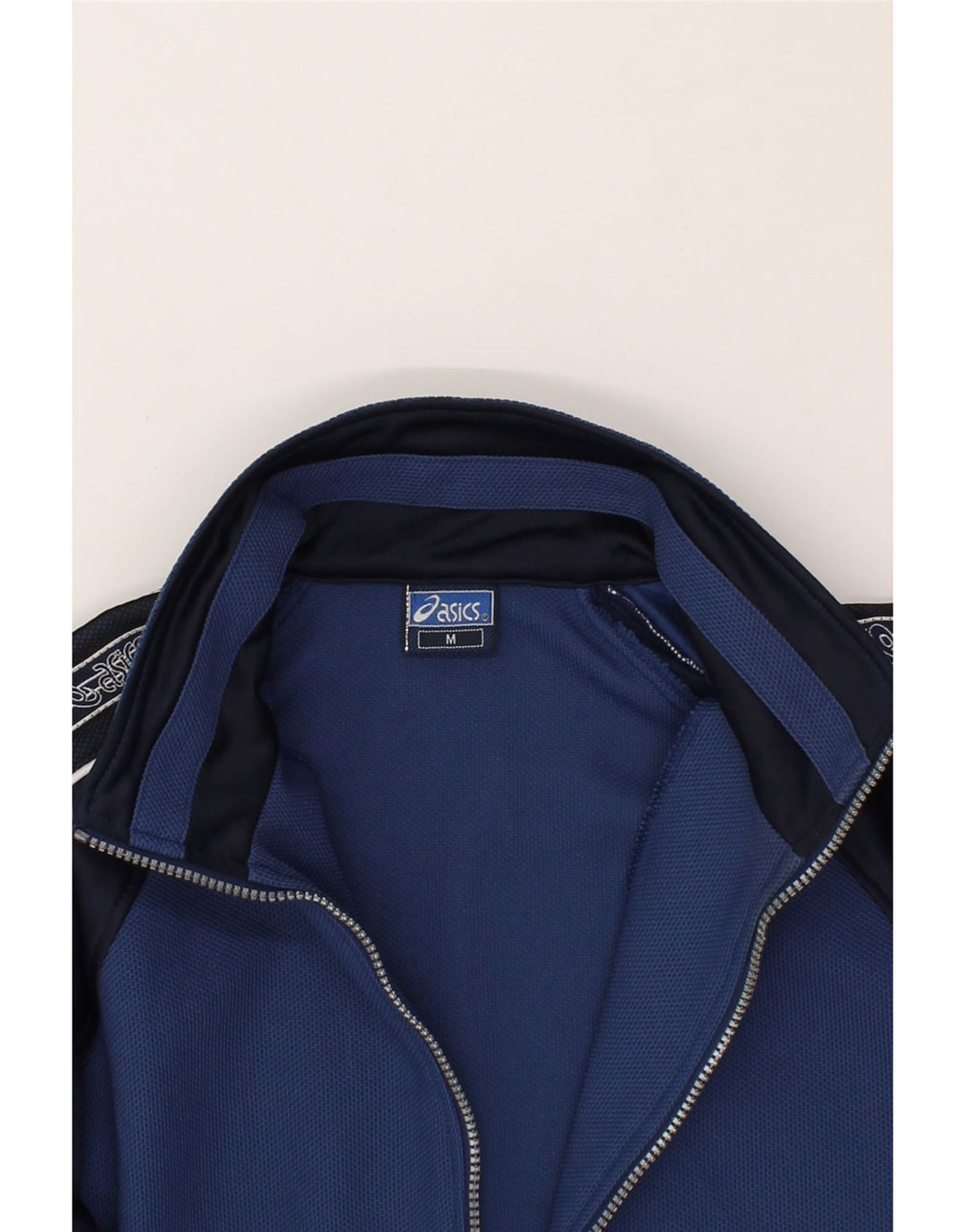ASICS Mens Graphic Tracksuit Top Jacket Medium Navy Blue Colourblock