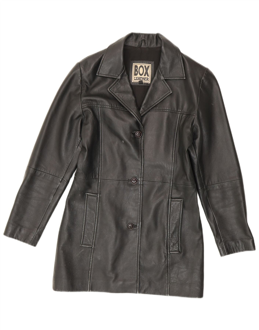Vintage Womens Leather Coat UK 14 Medium Black Leather