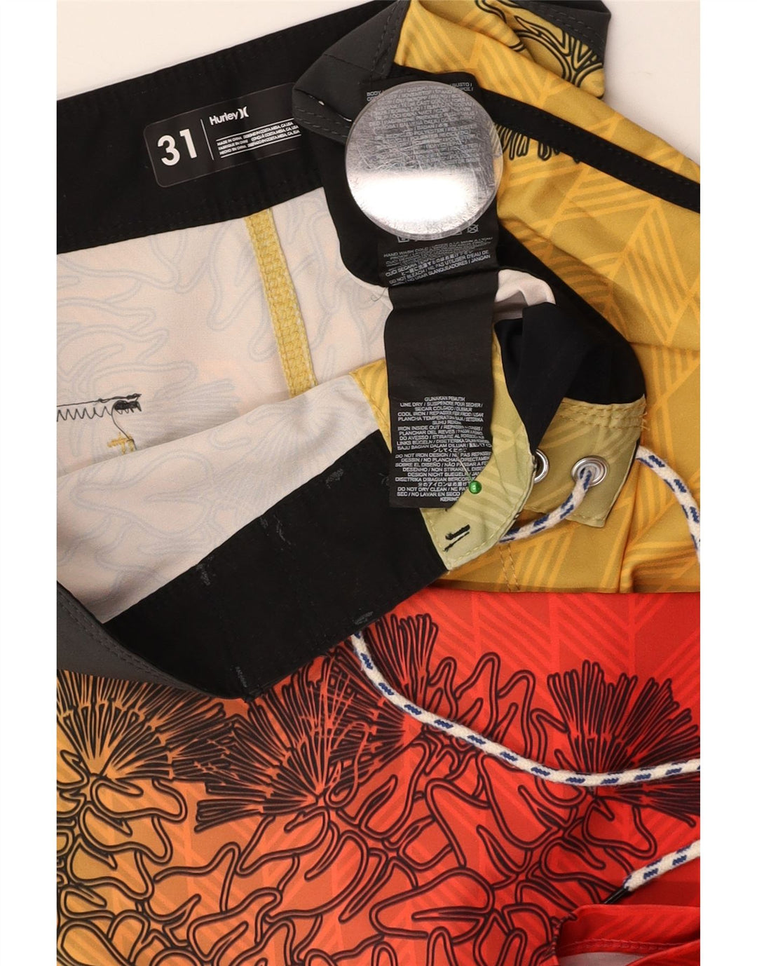 HURLEY Mens Swimming Shorts Medium Yellow Floral Polyester