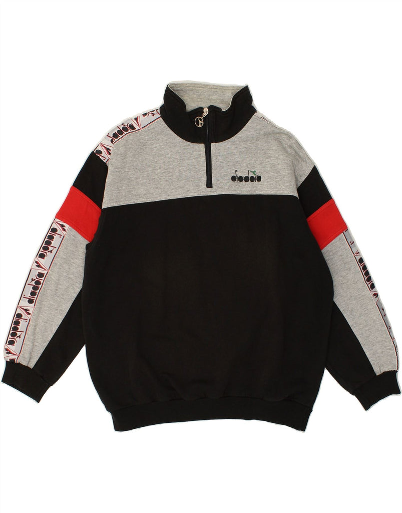 DIADORA Mens Graphic Full Tracksuit Medium Black Colourblock Cotton | Vintage Diadora | Thrift | Second-Hand Diadora | Used Clothing | Messina Hembry 