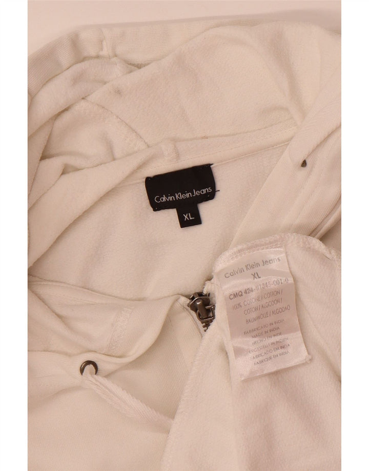 CALVIN KLEIN JEANS Mens Graphic Zip Hoodie Sweater XL White Cotton