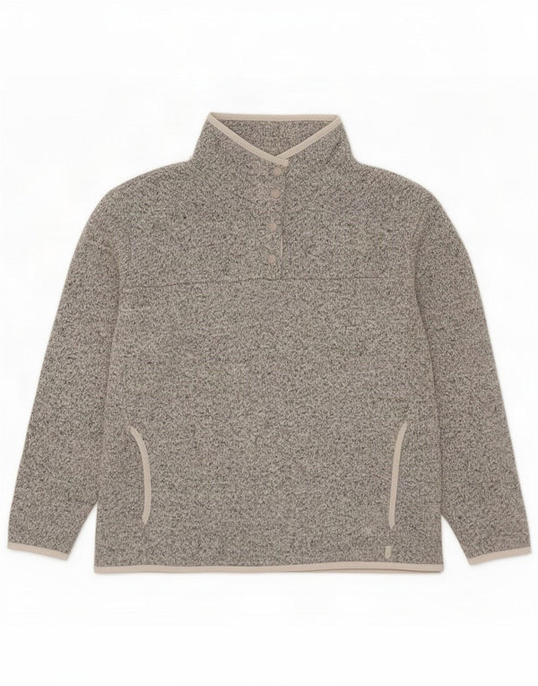 Eddie Bauer Womens Button Neck Sweatshirt Jumper UK 18 XL Grey Flecked