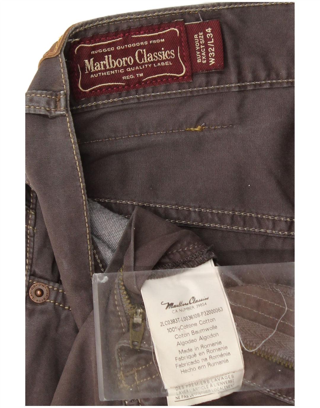 MARLBORO CLASSICS Mens Straight Casual Trousers W32 L28 Brown Cotton