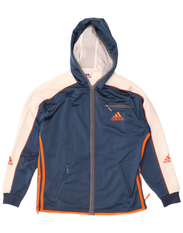 Adidas Boys Hooded Tracksuit Top Jacket 13-14 Years Blue Colourblock