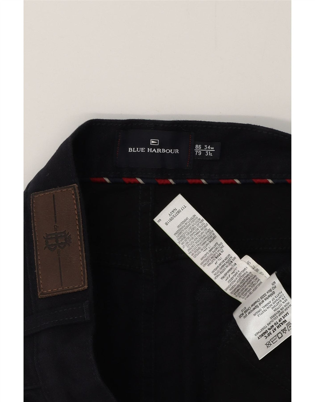 BLUE HARBOUR Mens Straight Casual Trousers W34 L29 Navy Blue Cotton