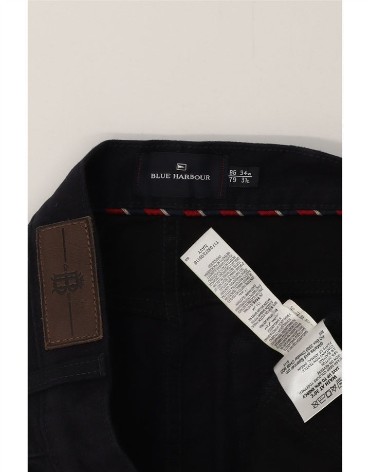 BLUE HARBOUR Mens Straight Casual Trousers W34 L29 Navy Blue Cotton
