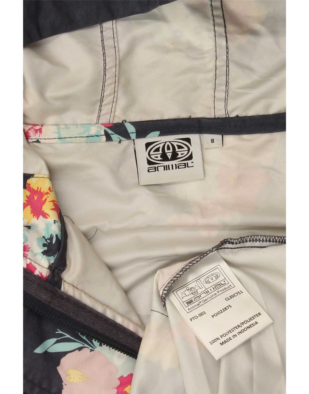 Animal Womens Hooded Rain Jacket UK 8 Small Navy Blue Floral Polyester