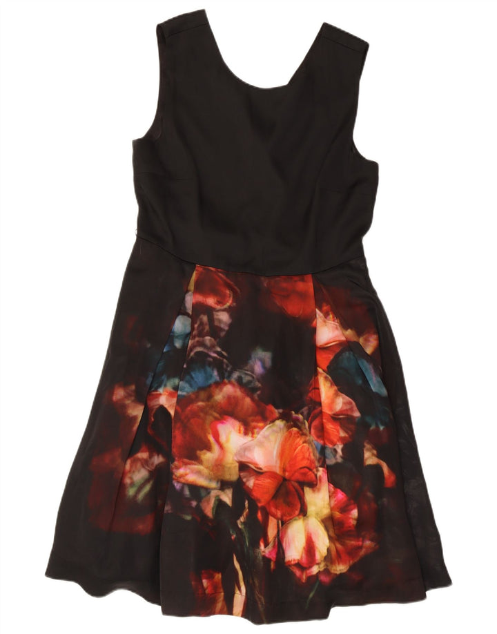 Ted Baker Womens Sleeveless A-Line Dress Size 3 Medium Black Floral