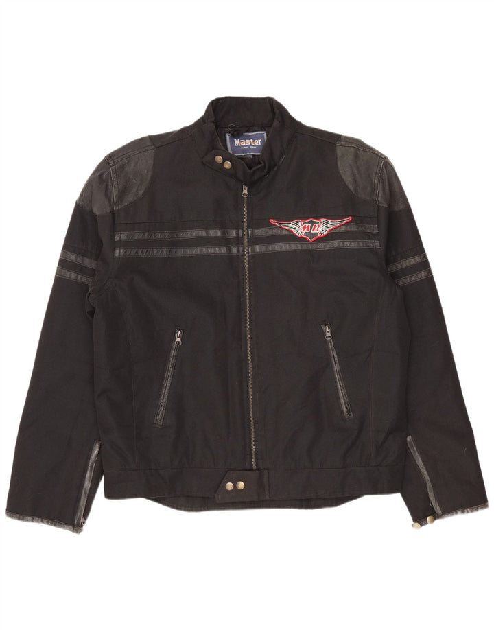 Master Mens Graphic Biker Jacket UK 40 Large Black Nylon