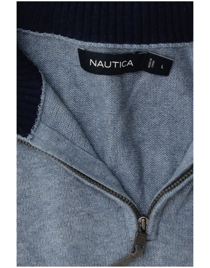 NAUTICA Mens Zip Neck Jumper Sweater Large Blue Cotton