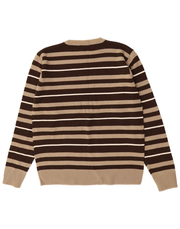 Ben Sherman Mens Crew Neck Jumper Sweater Medium Brown Striped Acrylic