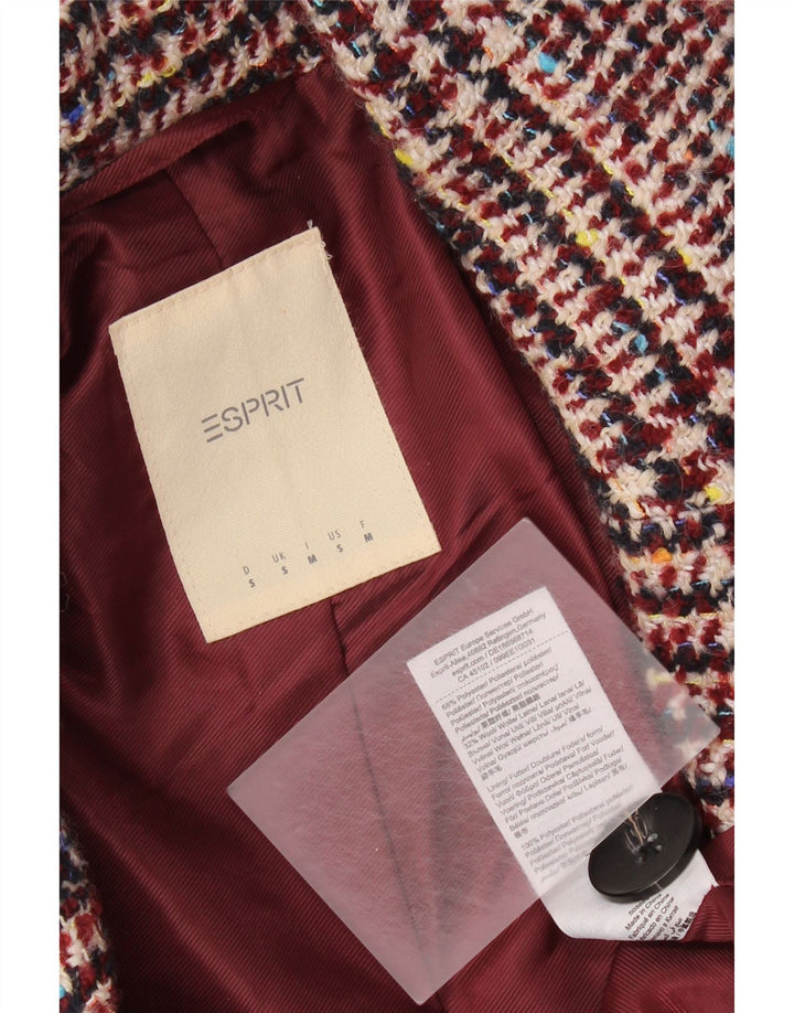 Esprit Womens Double Breasted Coat UK 10 Small Burgundy Polyester