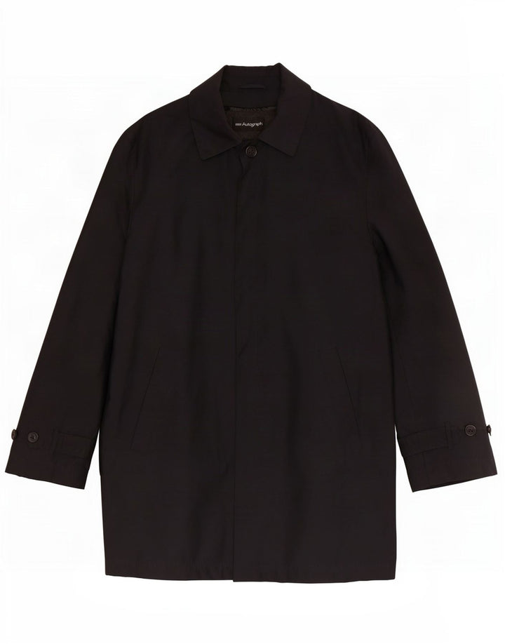 Marks & Spencer Mens Autograph Overcoat UK 38 Medium Navy Blue Polyester