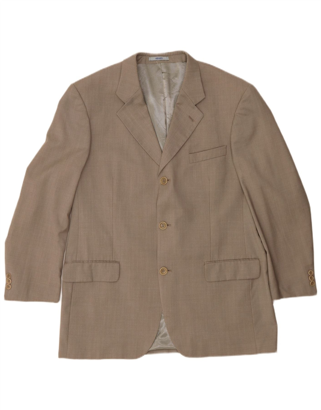 Kenzo Mens 3 Button Blazer Jacket IT 56 3XL Beige Wool