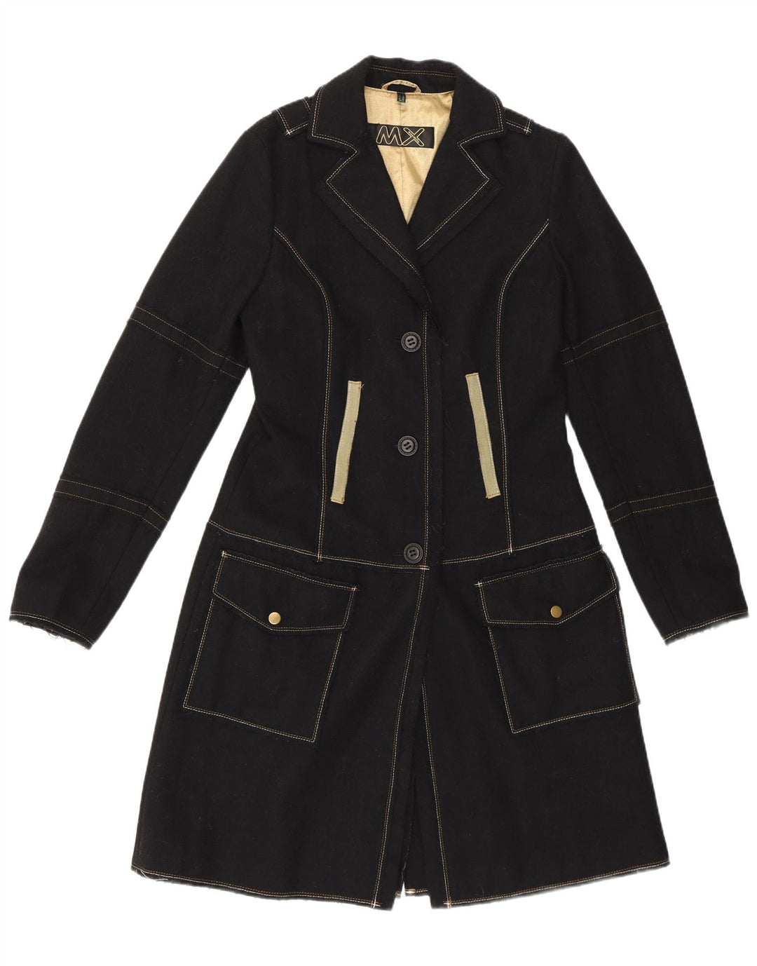 Vintage Womens Military Overcoat UK 10 Small Black Wool Classic