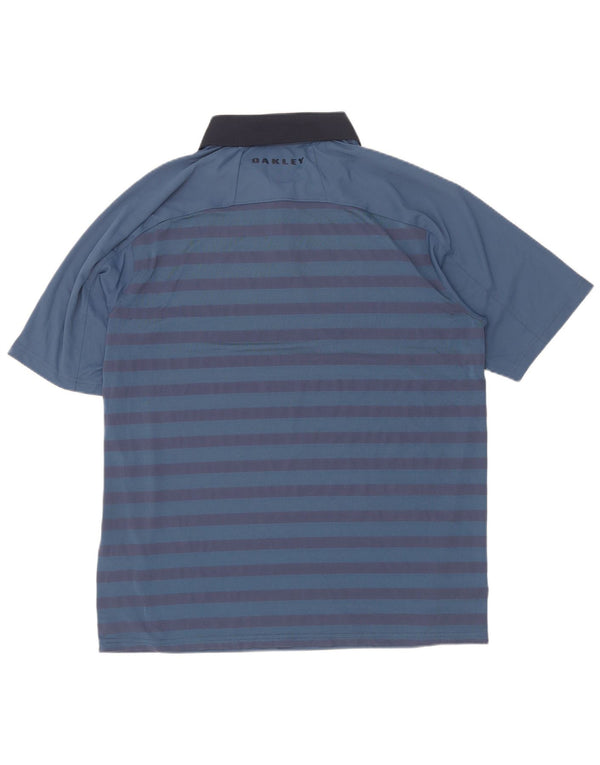 Oakley Mens Regular Fit Polo Shirt Large Blue Striped Polyester