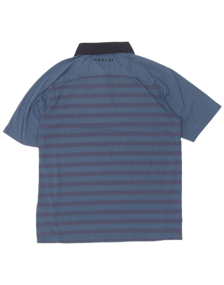 Oakley Mens Regular Fit Polo Shirt Large Blue Striped Polyester
