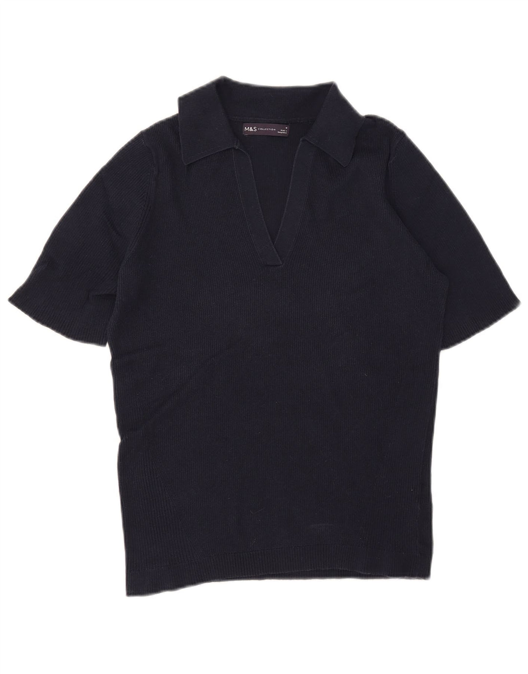 Marks & Spencer Womens Polo Shirt UK 12 Medium Navy Blue Cotton