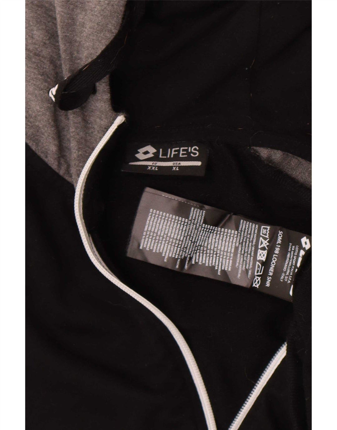 Lotto Mens Zip Hoodie Sweater XL Black Colourblock Polyester