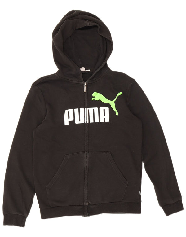 Puma Boys Graphic Zip Hoodie Sweater 13-14 Years Black Cotton