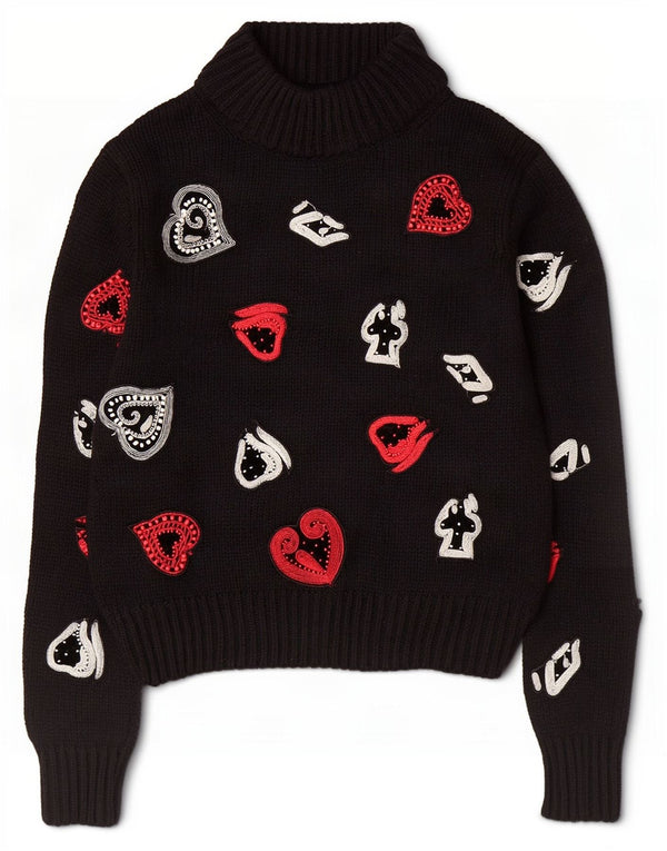 Zara Womens Graphic Turtle Neck Jumper Sweater UK 12 Medium Black