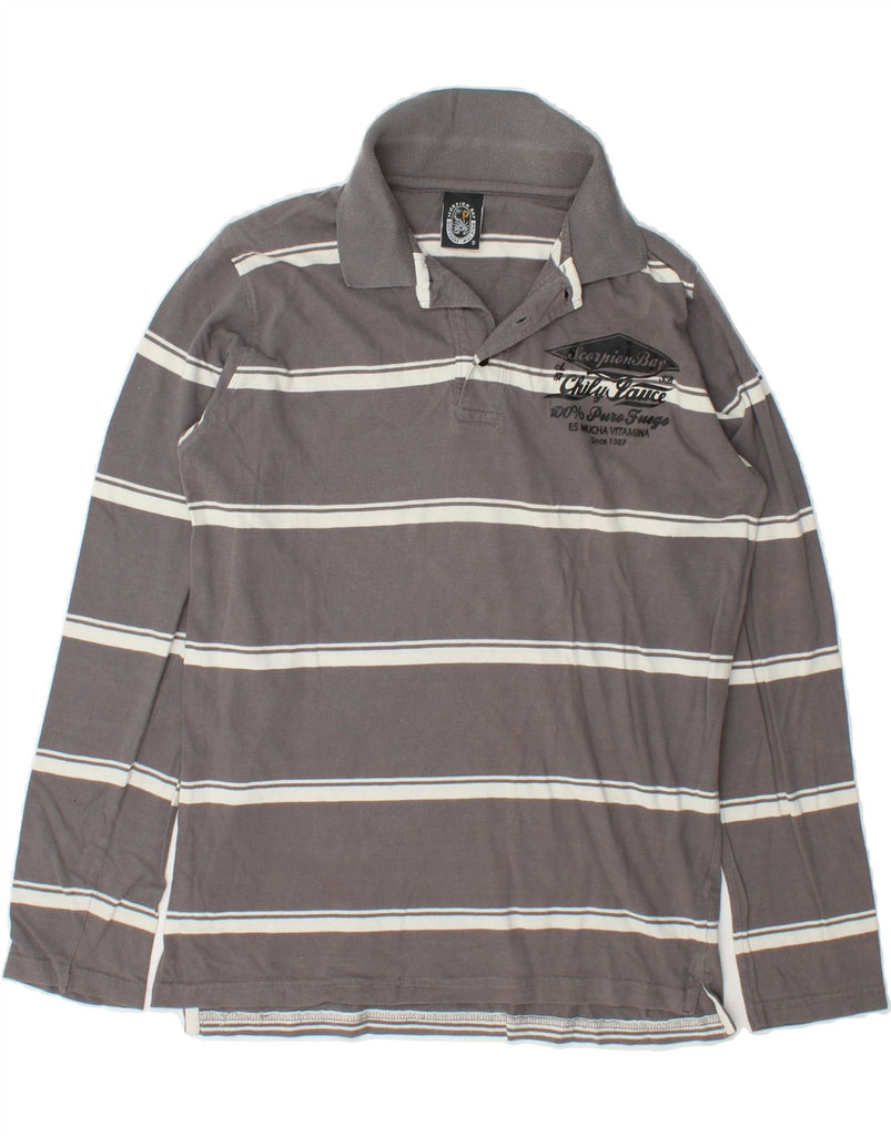 SCORPION BAY Boys Graphic Rugby Polo Shirt 15-16 Years XL  Grey Striped Vintage Scorpion Bay and Second-Hand Scorpion Bay from Messina Hembry 