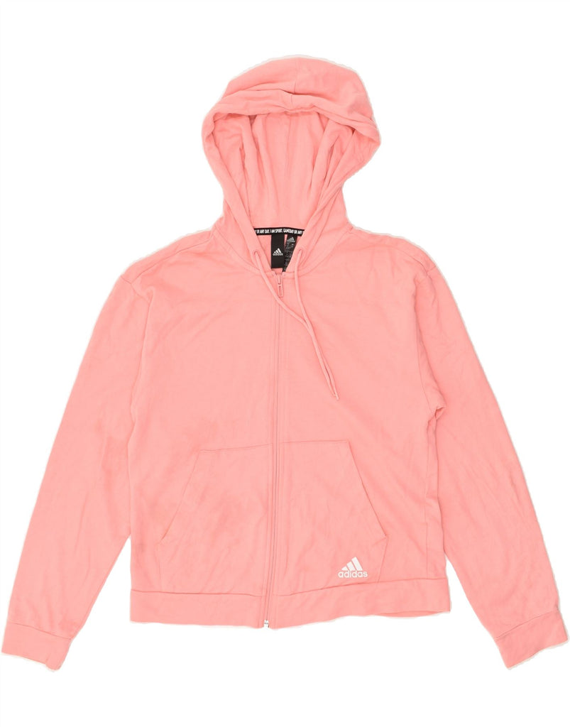 ADIDAS Womens Graphic Zip Hoodie Sweater UK 12/14 Medium Pink Cotton | Vintage Adidas | Thrift | Second-Hand Adidas | Used Clothing | Messina Hembry 