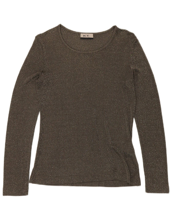 VINTAGE Womens Top Long Sleeve UK 12 Medium Green Flecked Viscose