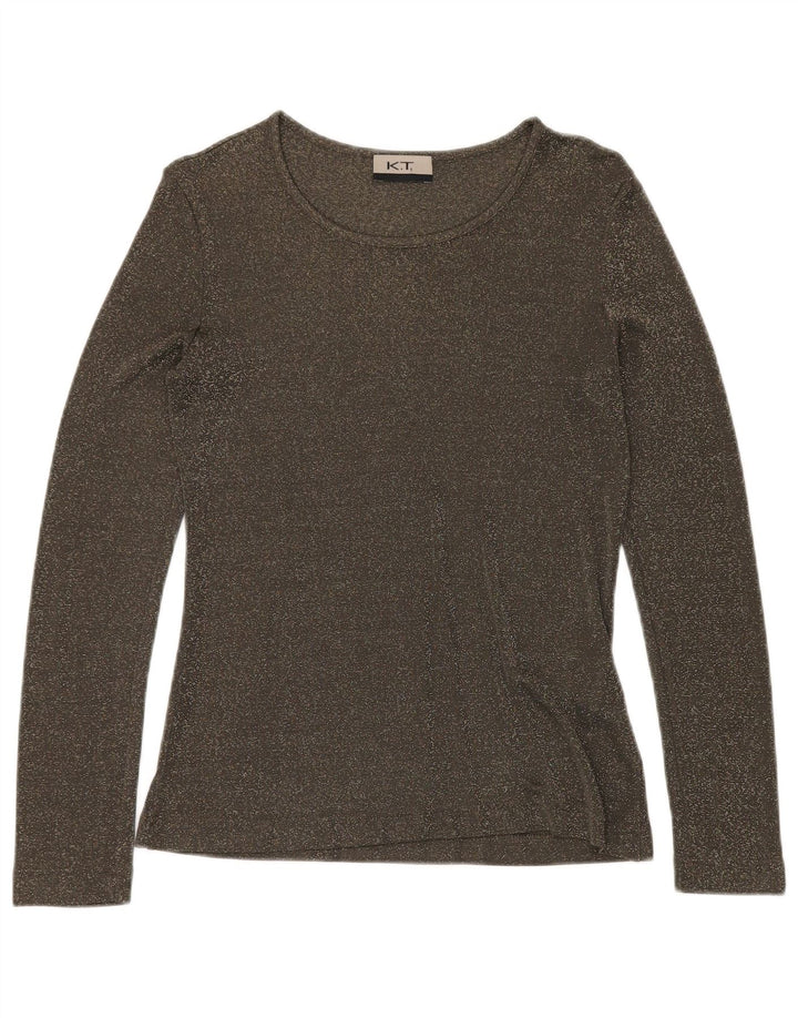 VINTAGE Womens Top Long Sleeve UK 12 Medium Green Flecked Viscose