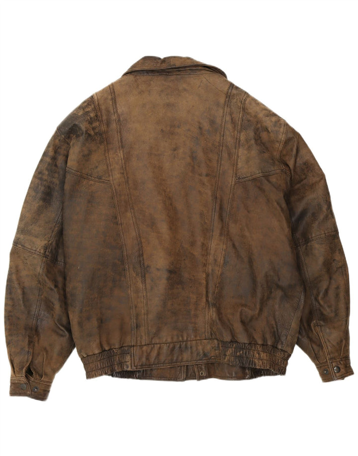 B&S Exclusive Mens Bomber Leather Jacket UK 42 XL Brown Leather