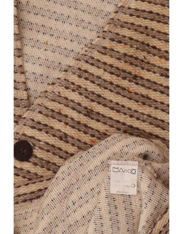 Wit Boy Mens Sleeveless Cardigan Sweater Small Beige Striped Wool
