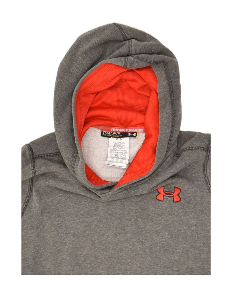 UNDER ARMOUR Boys Graphic Hoodie Jumper 7-8 Years Small Grey Cotton | Vintage Under Armour | Thrift | Second-Hand Under Armour | Used Clothing | Messina Hembry 