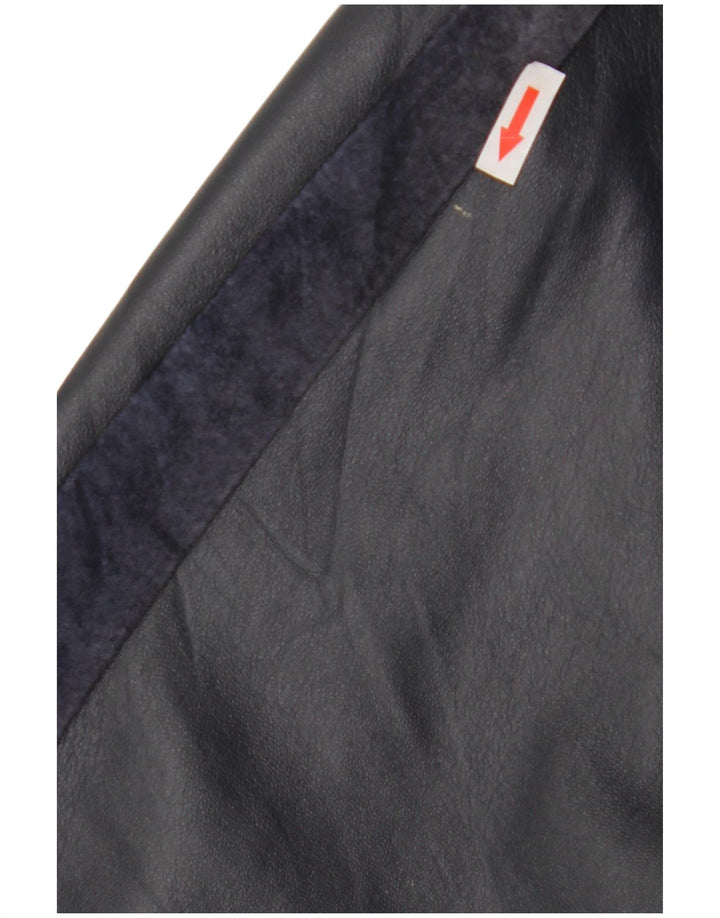 Vintage Womens Leather Coat UK 14 Medium Navy Blue Striped