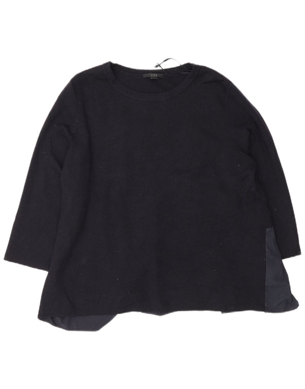 Cos Womens 3/4 Sleeve Boat Neck Jumper Sweater UK 16 Large Navy Blue Wool